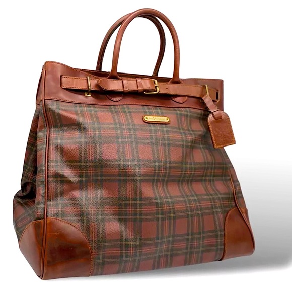 RALPH LAUREN Tartan Plaid Brown Green Doctors Bag Boston Weekend Travel Suitcase - Picture 8 of 17